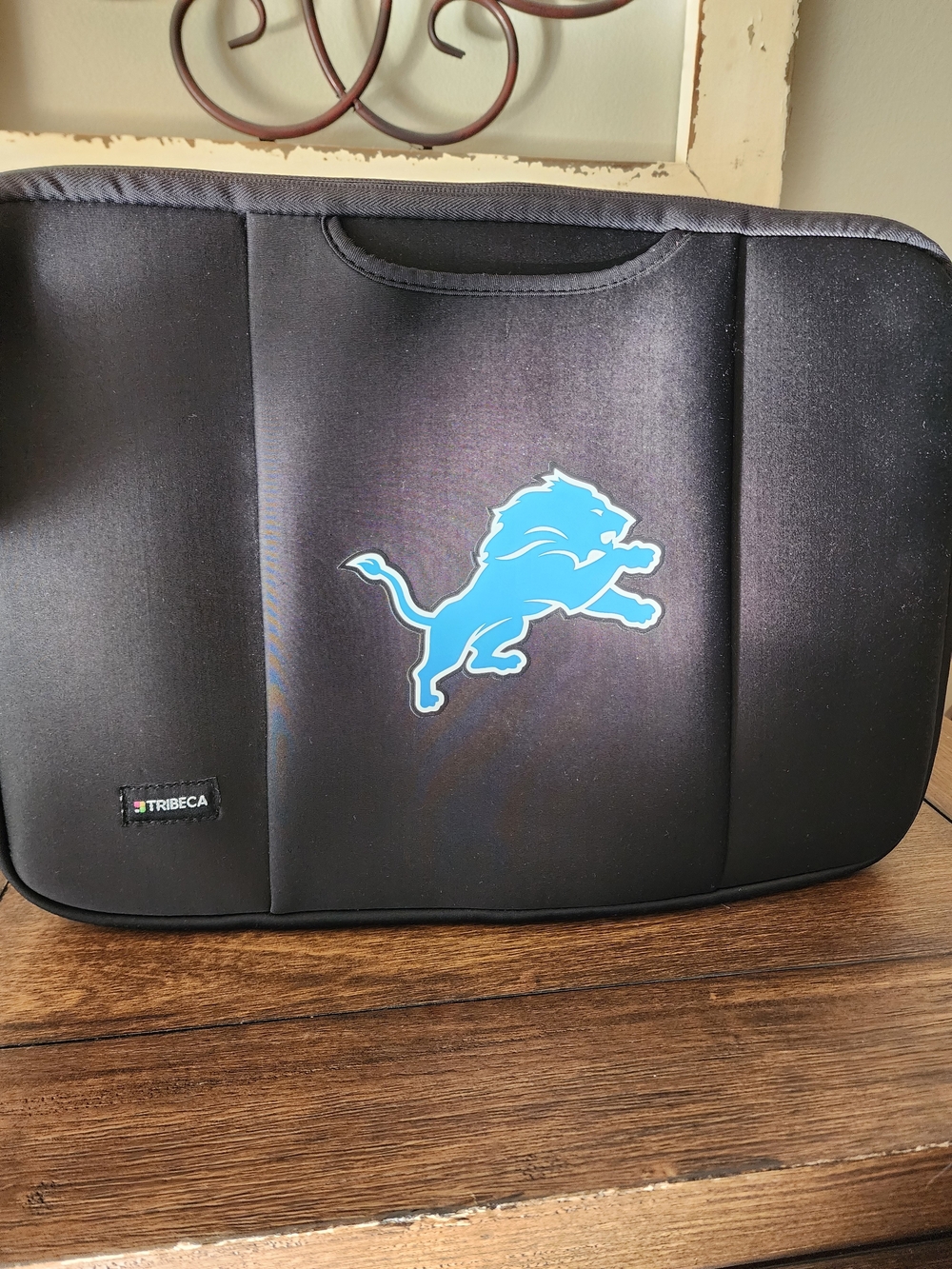 Black Men's Laptop Sleeve with Blue Detroit Lion Logo 15" x 10"